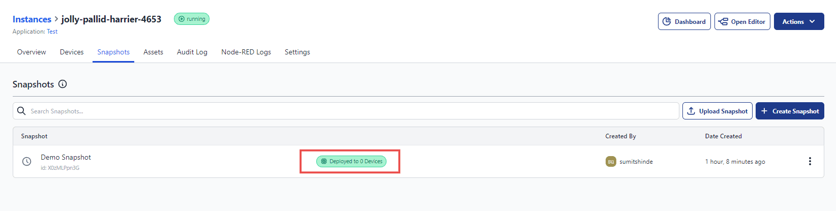 Image showing the green status indicating how many devices have deployed this snapshot option in the menu.